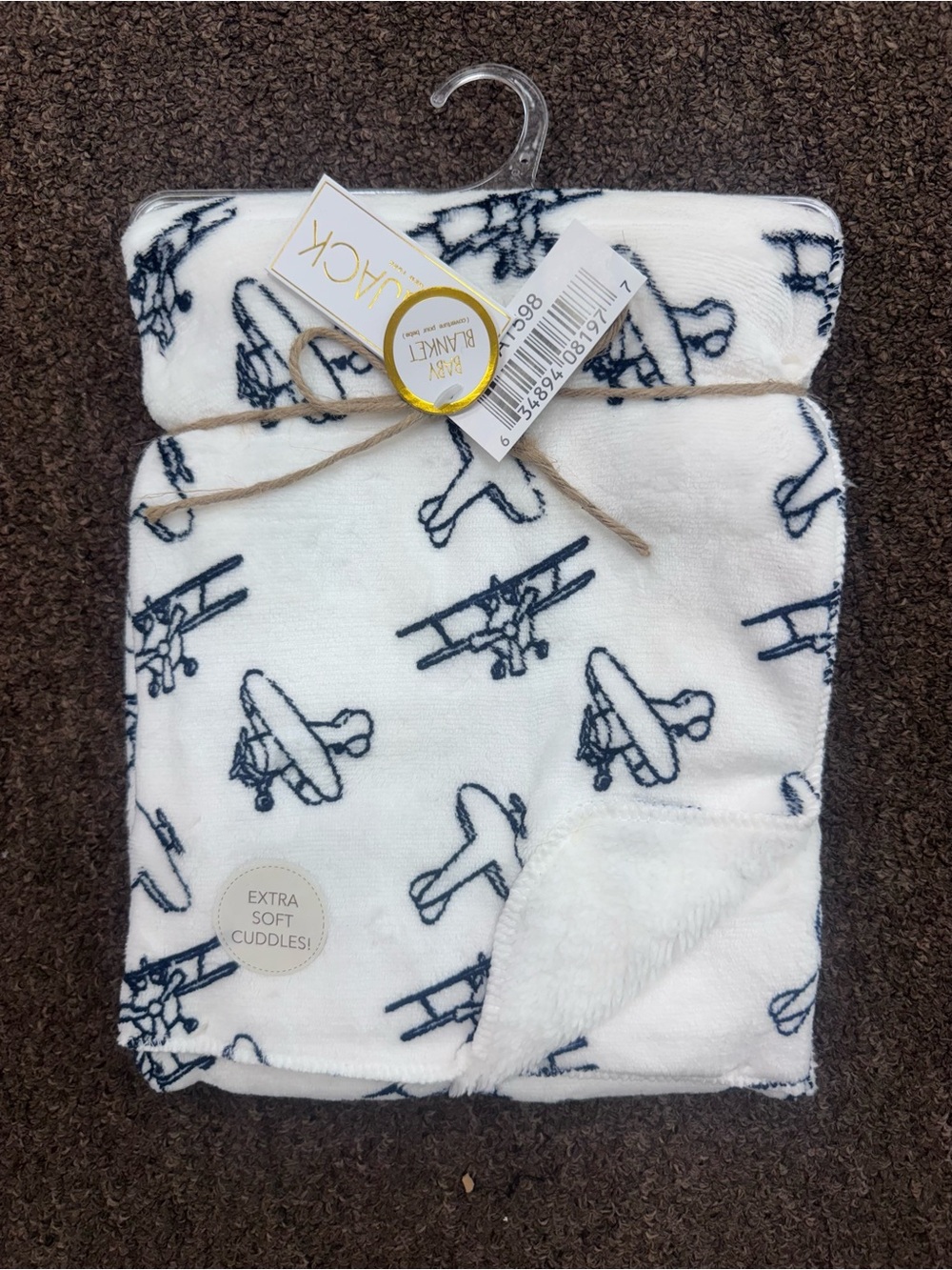 Unbranded White & Navy Airplane Baby Blanket - Extra Soft